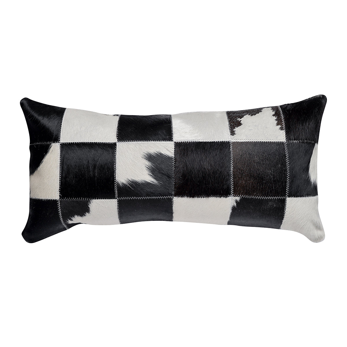 Black & White Cowhide Patchwork Pillow - 12" x 24"