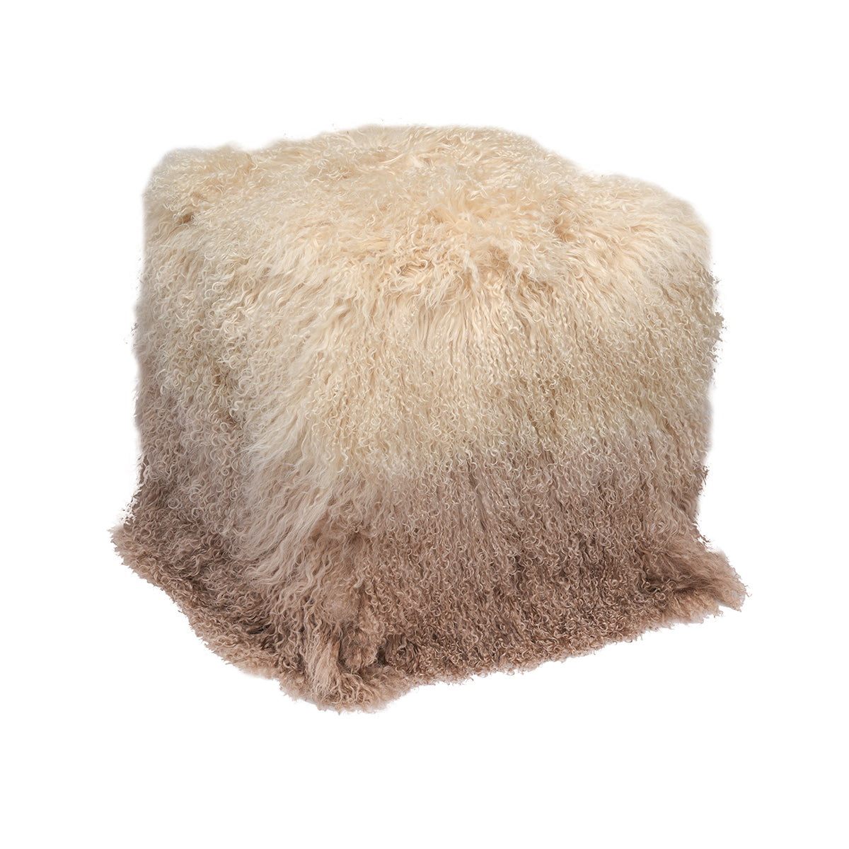 Champagne Ombre Tibetan Pouf with ivory champagne and taupe curly fur