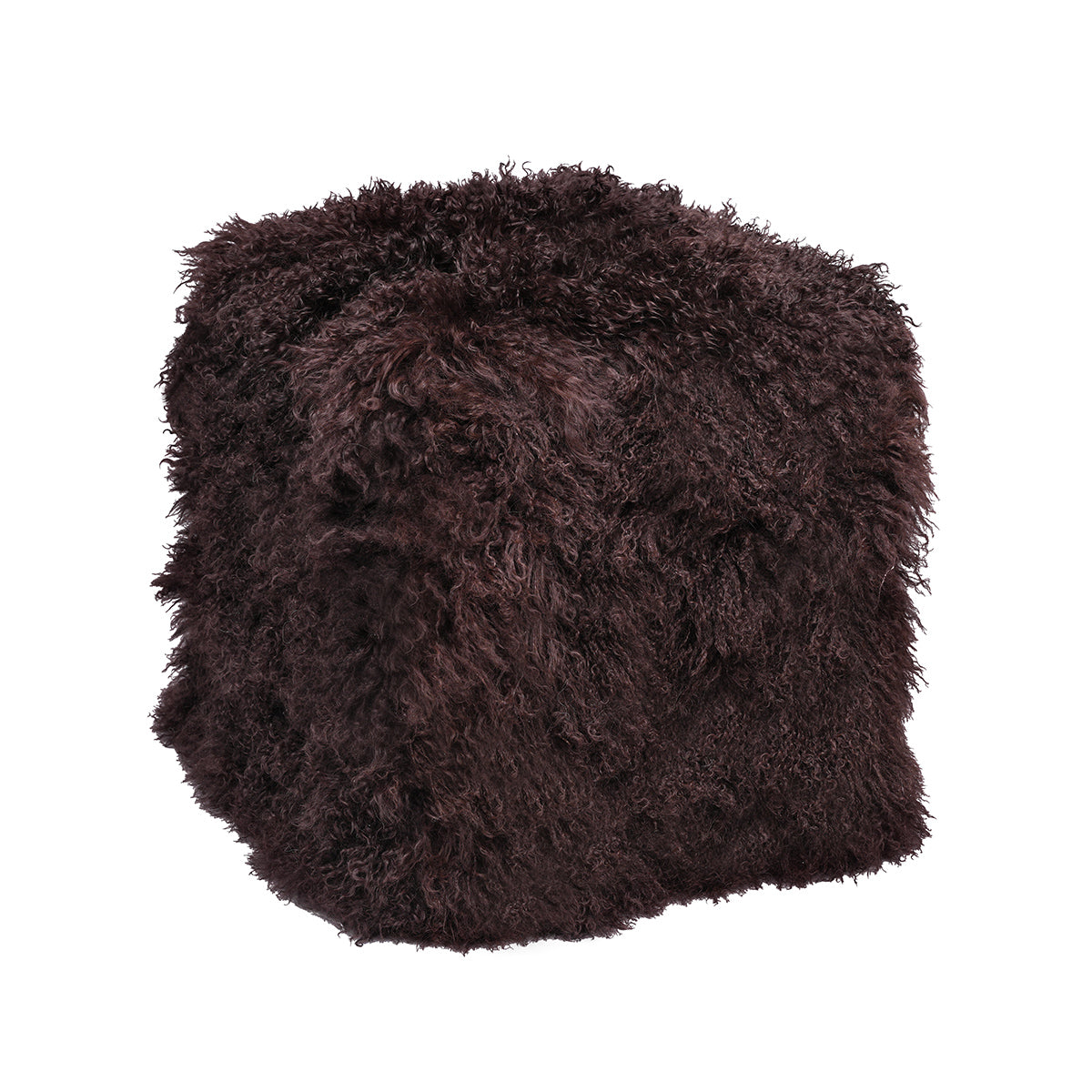 Chocolate Tibetan Pouf with deep brown richly curled fur