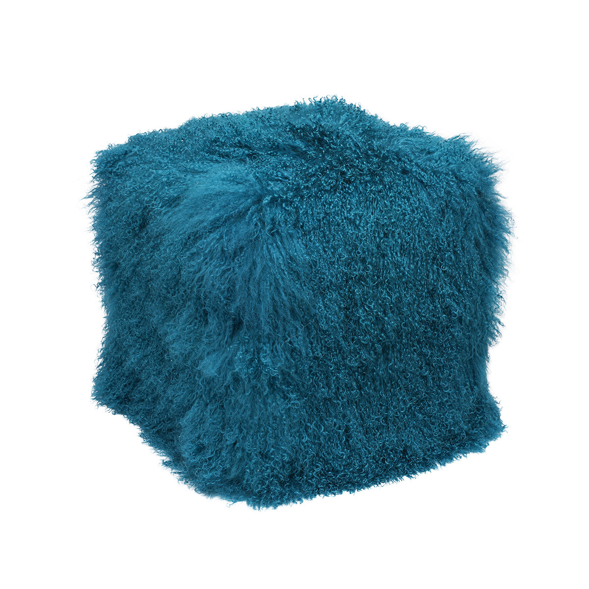Dark Teal Tibetan Pouf with richly curled dark teal fur