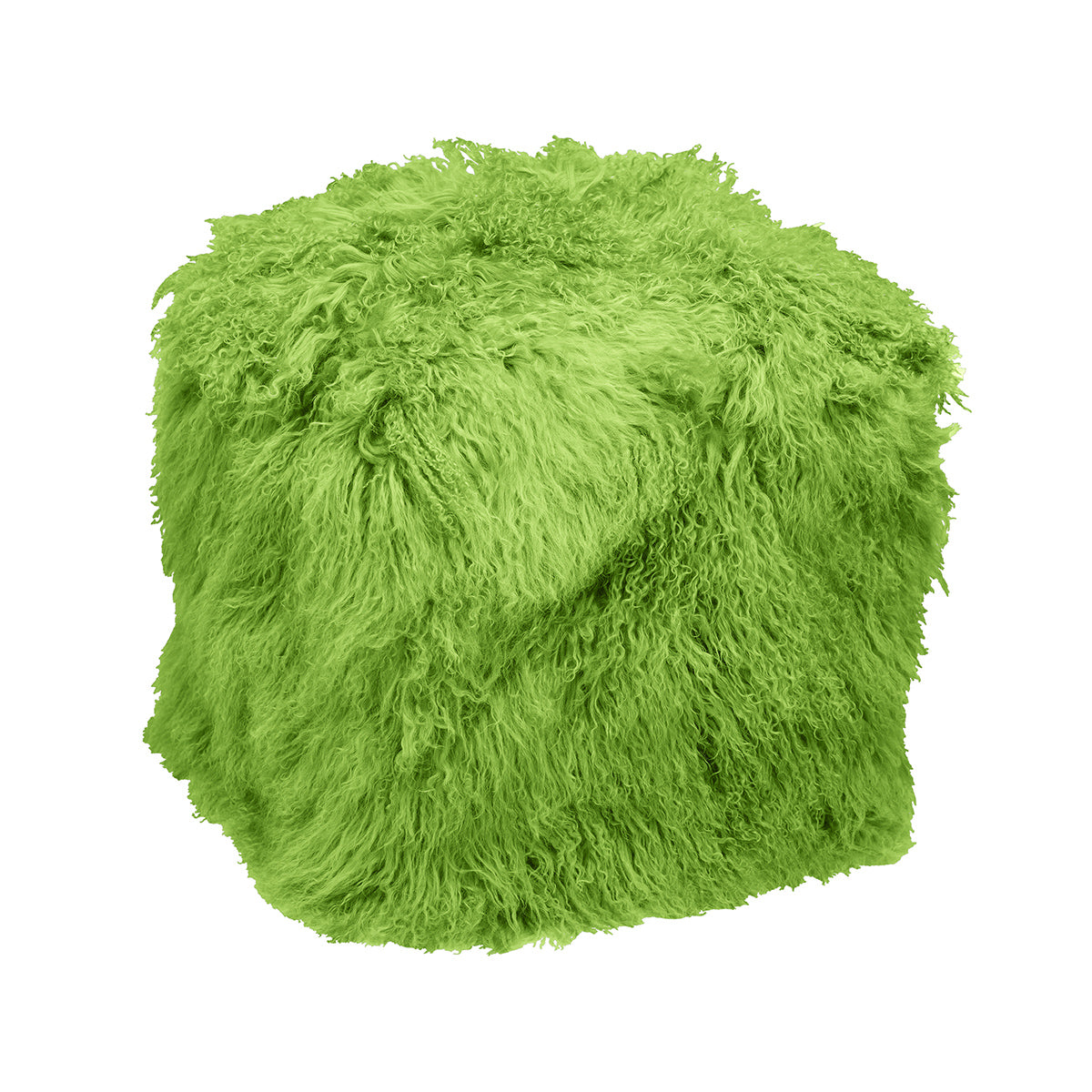 Greenery Tibetan Pouf with vivid greenery green richly curled fur