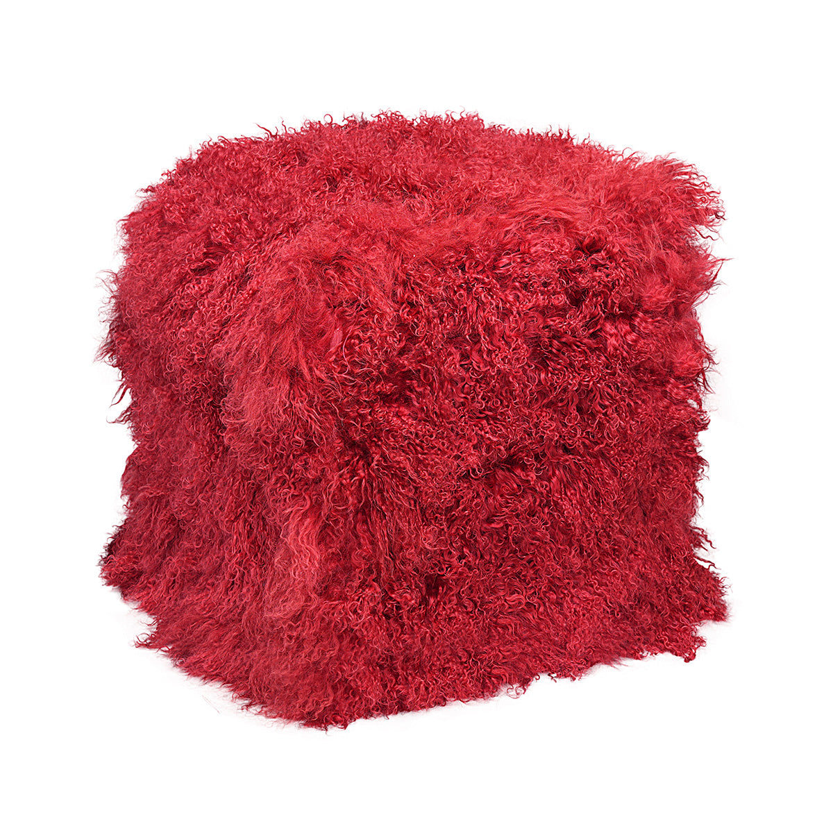Watermelon Tibetan Pouf with richly curled watermelon pink-red fur