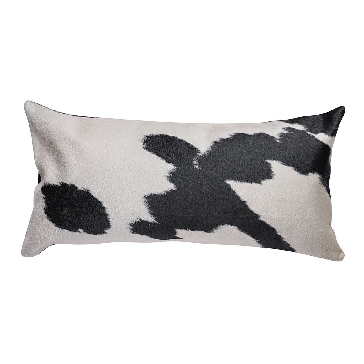 Black & White Cowhide Lumbar Pillow - 12" x 24"