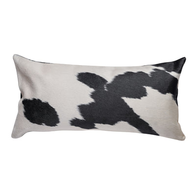 Black & White Cowhide Lumbar Pillow - 12" x 24"