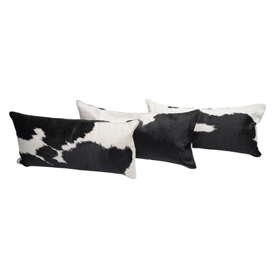 Black & White Cowhide Lumbar Pillow - 12" x 24"
