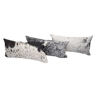 Black Salt & Pepper Cowhide Lumbar Pillow - 12" x 24"