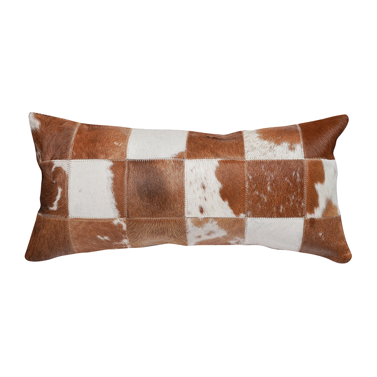 Brown Cowhide Patchwork Pillow - 12" x 24"