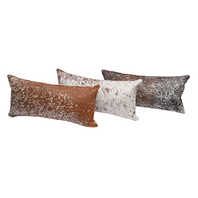 Brown Salt & Pepper Cowhide Lumbar Pillow - 12" x 24"