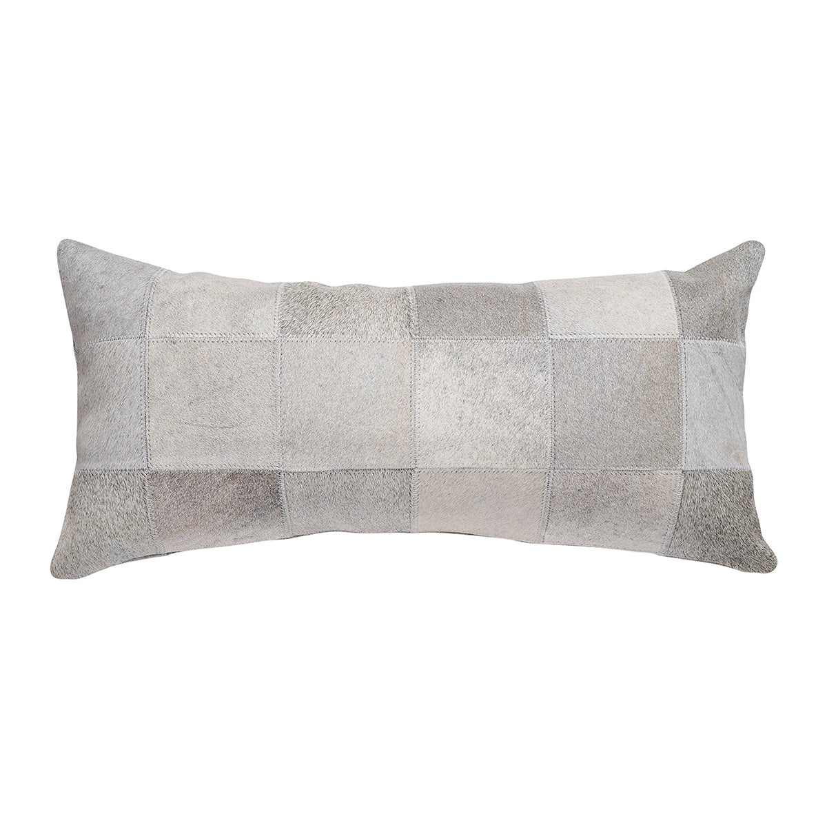 Grey Cowhide Patchwork Pillow - 12" x 24"