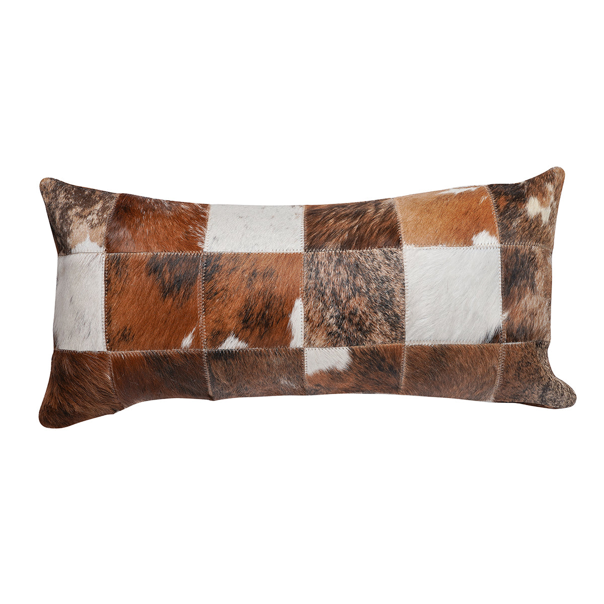 Tricolor Cowhide Patchwork Pillow - 12" x 24"