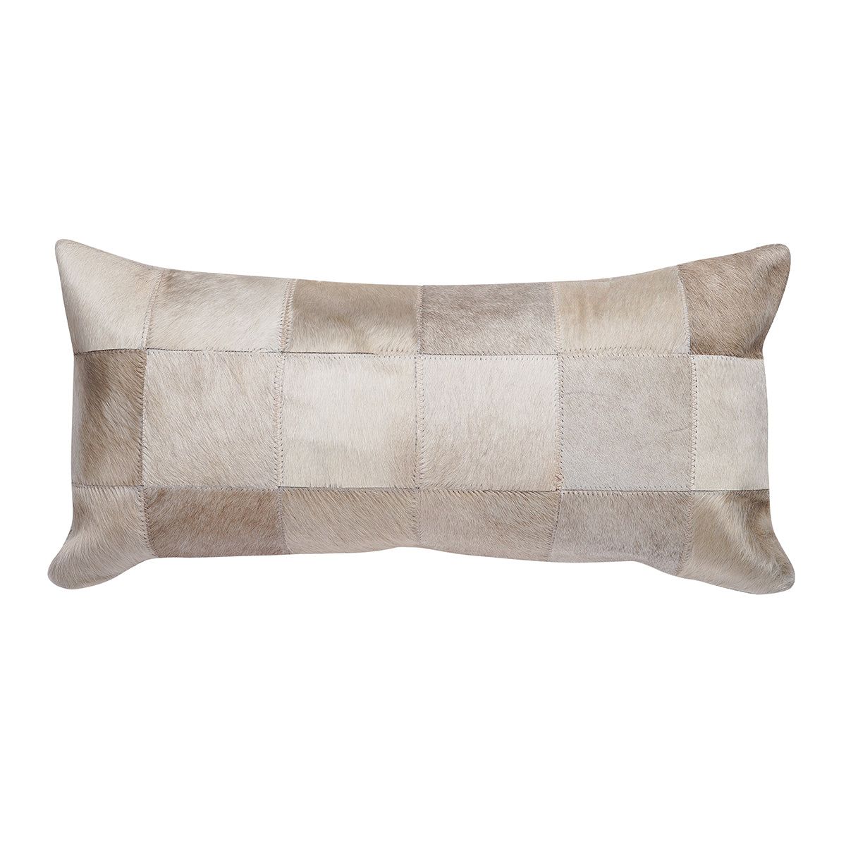 Champagne Cowhide Patchwork Pillow - 12" x 24"