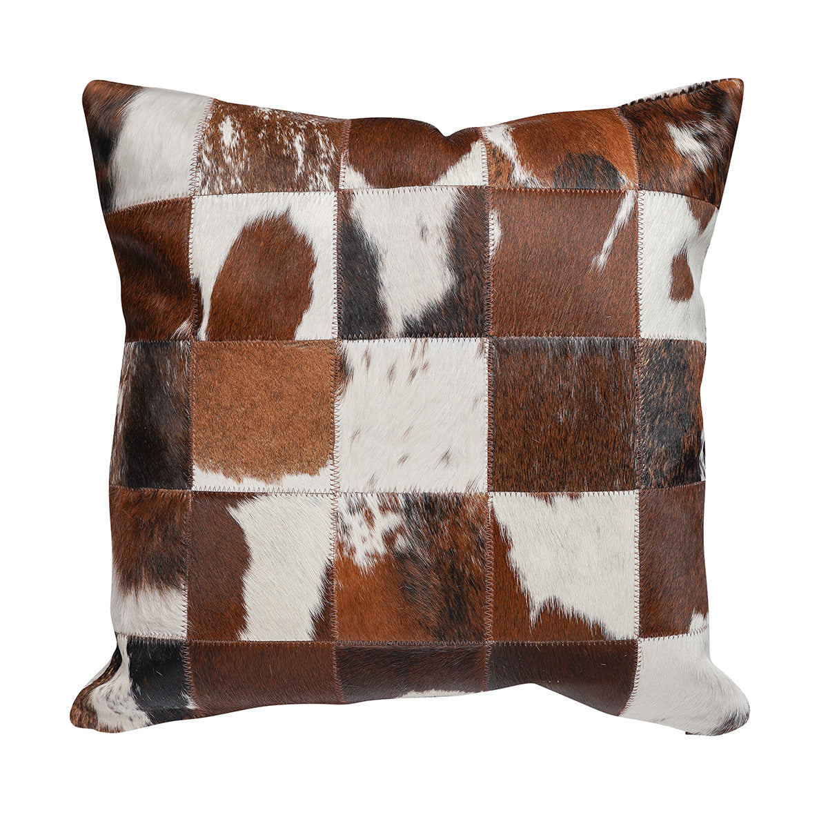 Tricolor Patchwork Square Cowhide Pillow - 20" x 20"