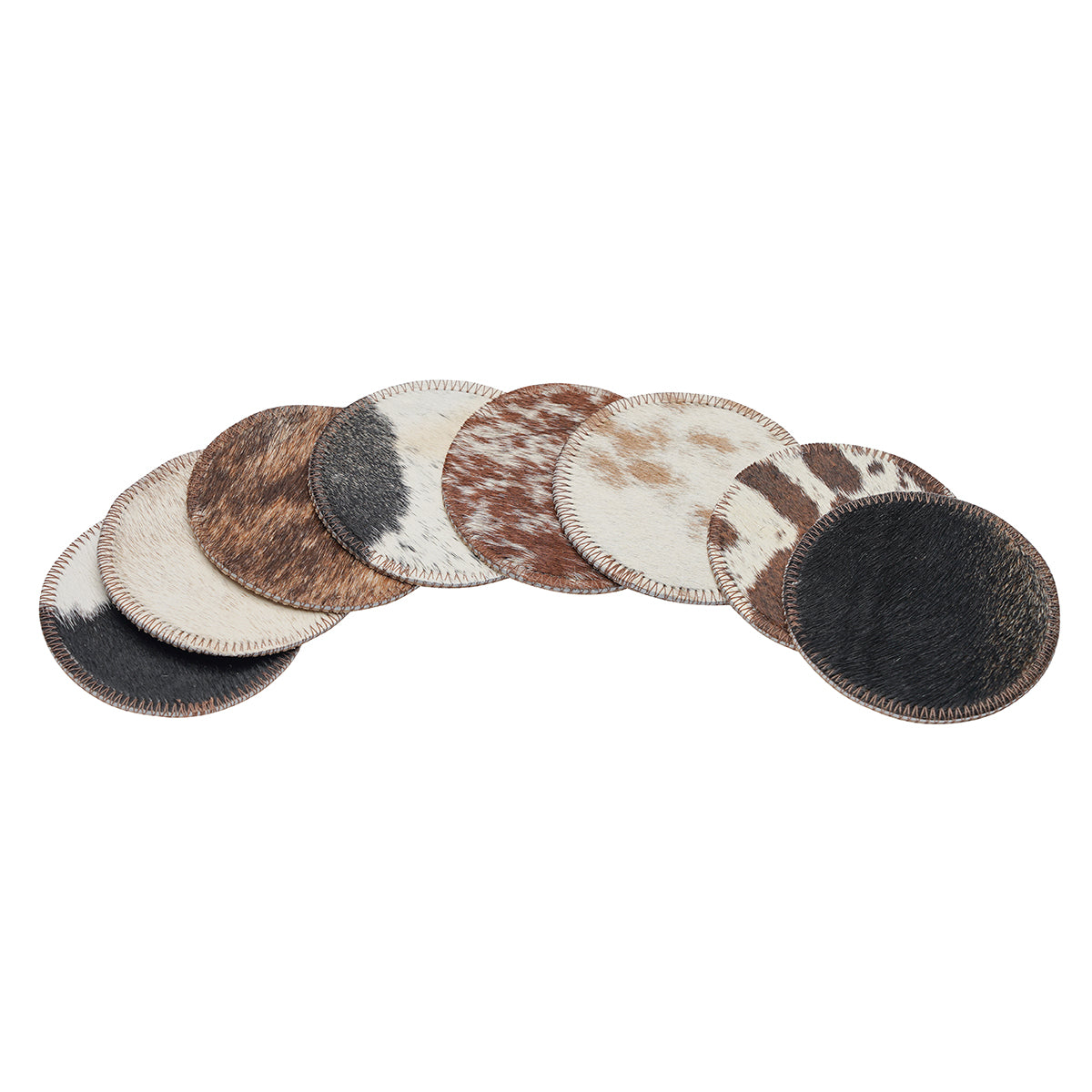 Assorted Plain Stitched Cowhide Coasters (Round)