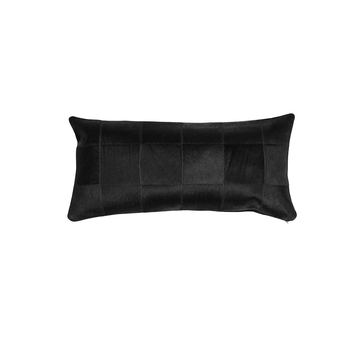 Black Cowhide Patch Pillow - 12" x 24"