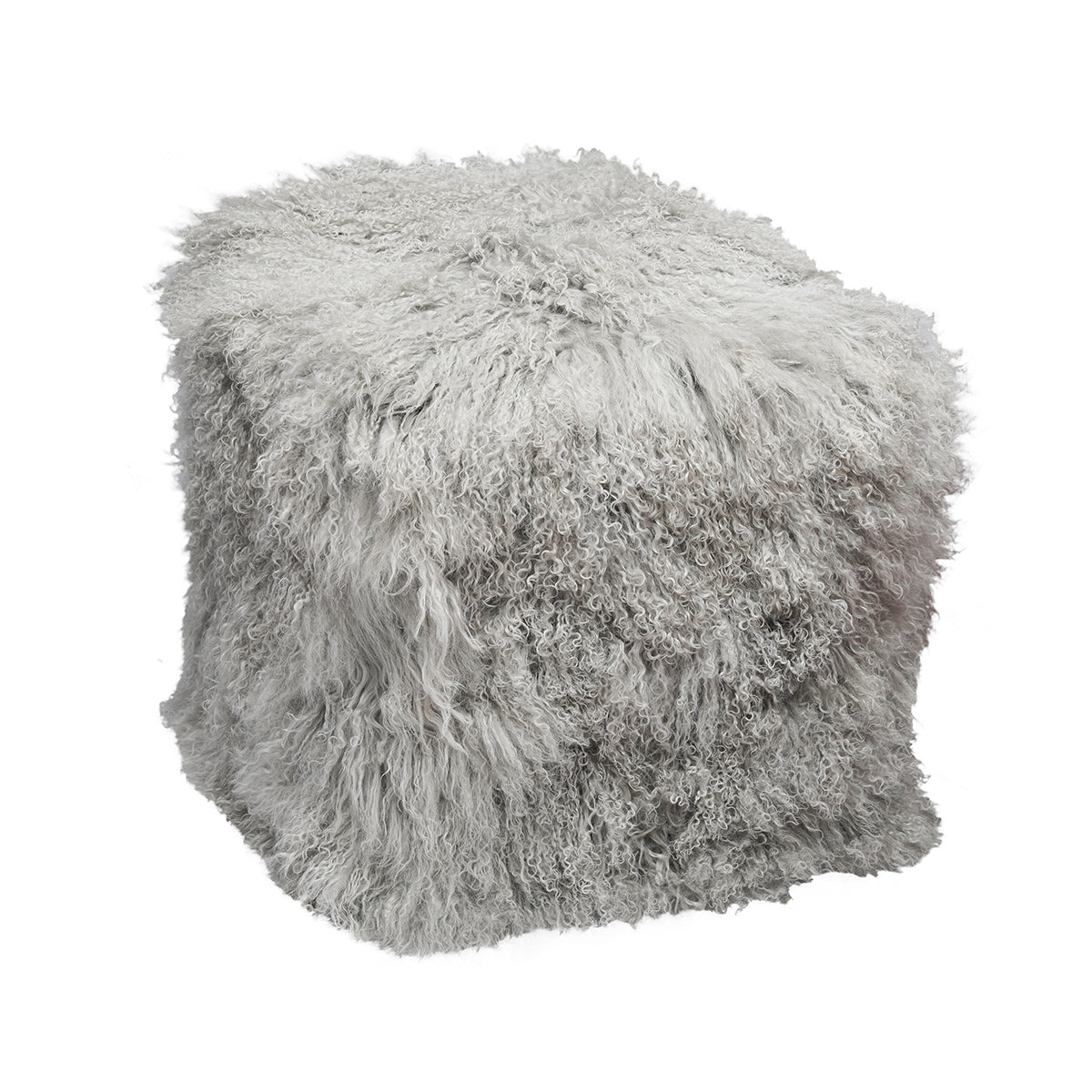 Ash Grey Tibetan Pouf with soft grey richly curled fur