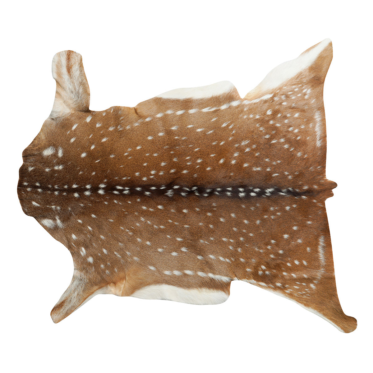 Genuine upholstery-grade Axis deer hide with natural brown and white spotting