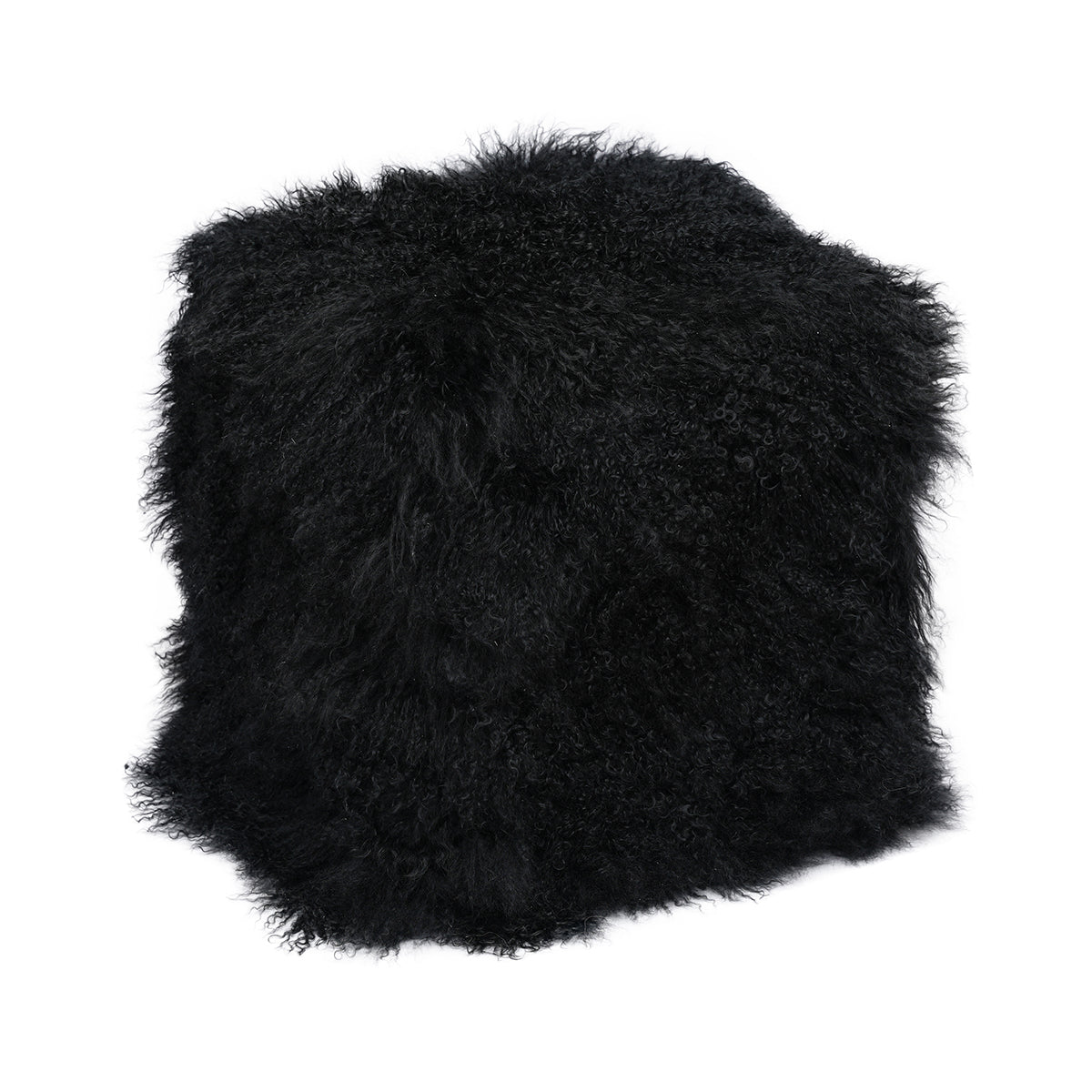 Black Tibetan Pouf with deep black richly curled fur