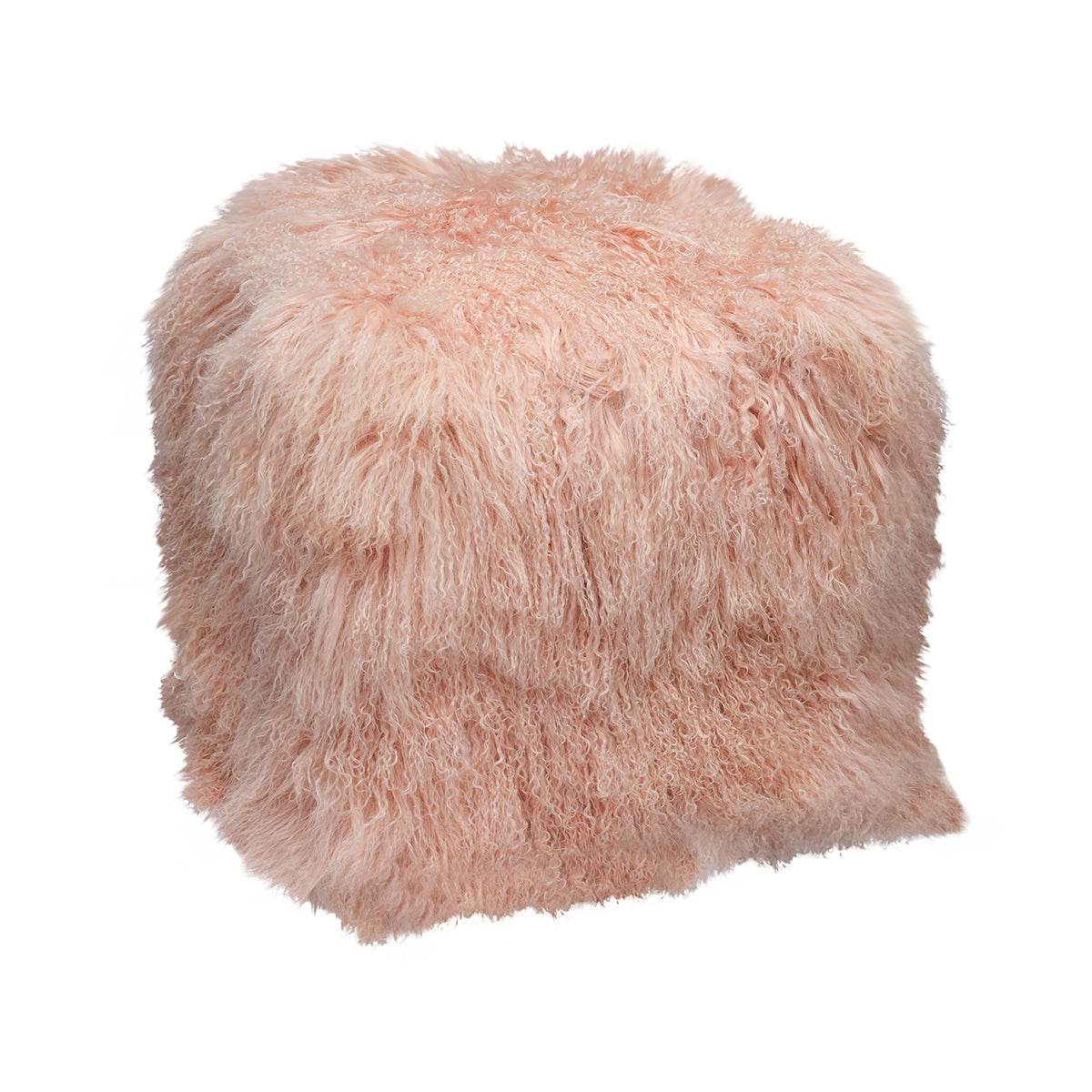 Blush Tibetan Pouf with soft blush pink curly fur