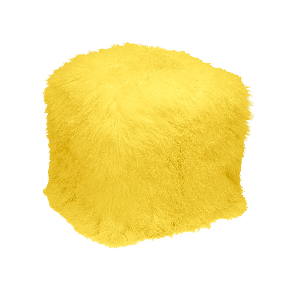 Canary yellow Tibetan fur pouf with richly curled texture