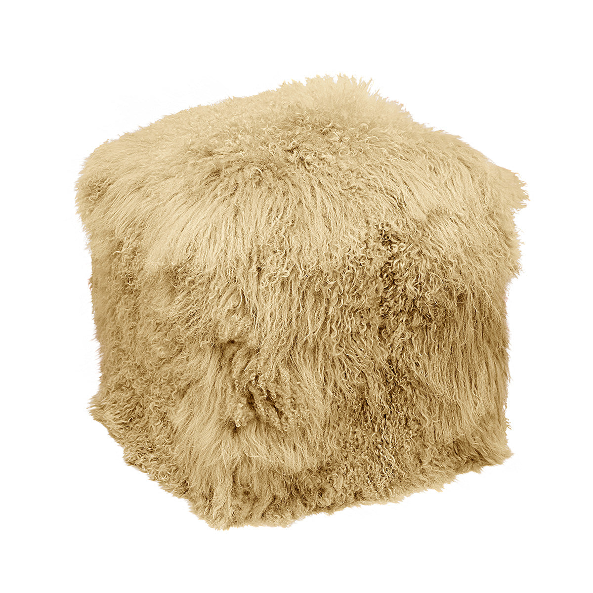 Champagne Tibetan Pouf with creamy champagne richly curled fur