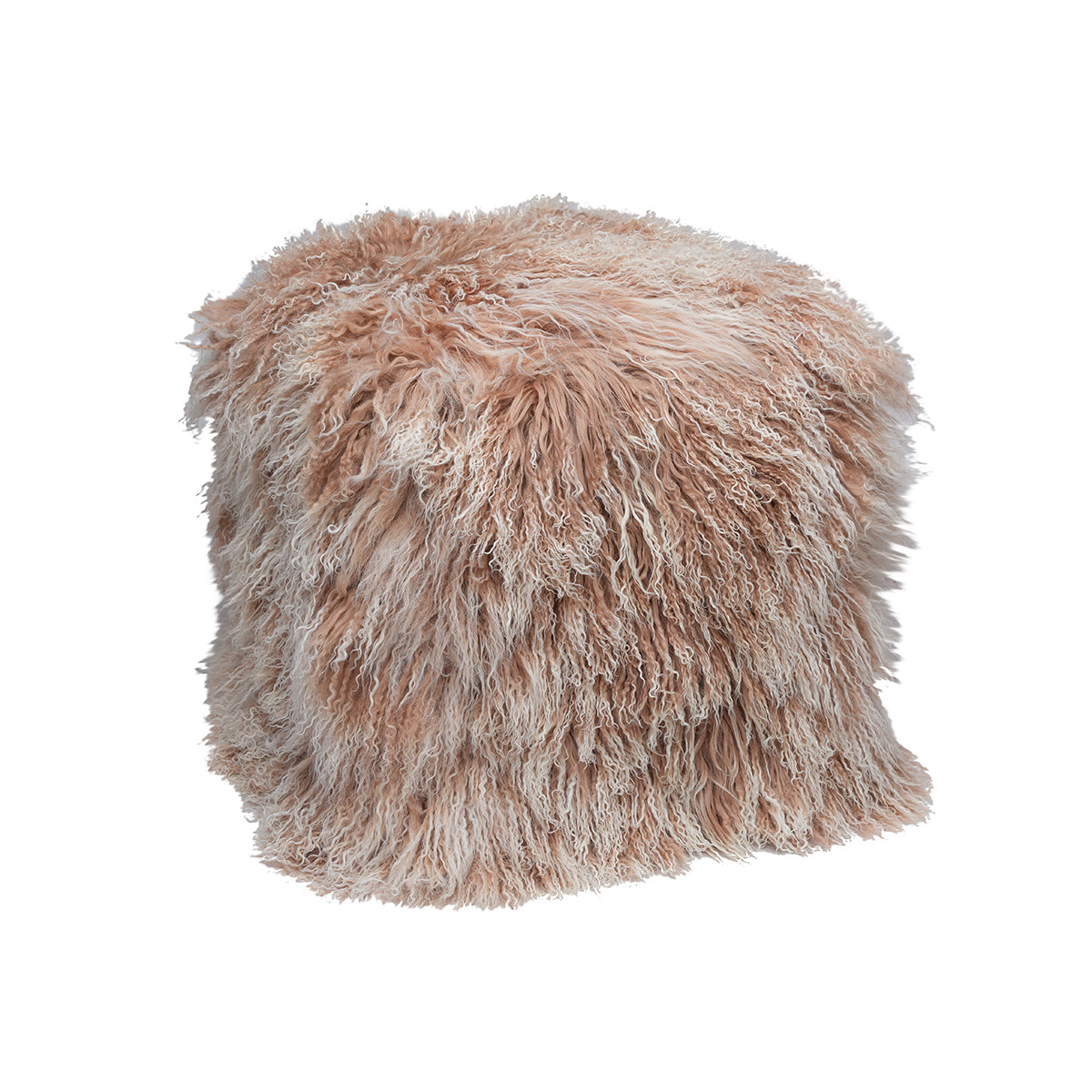 Champagne-Tipped Tibetan Pouf with soft champagne and ivory curly fur