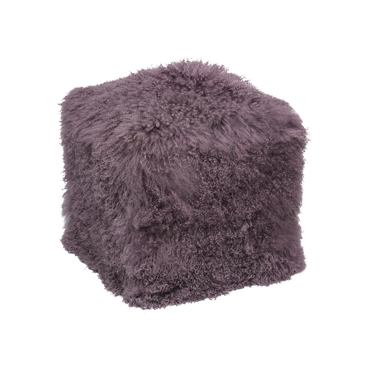 Mauve Tibetan Pouf with muted mauve richly curled fur