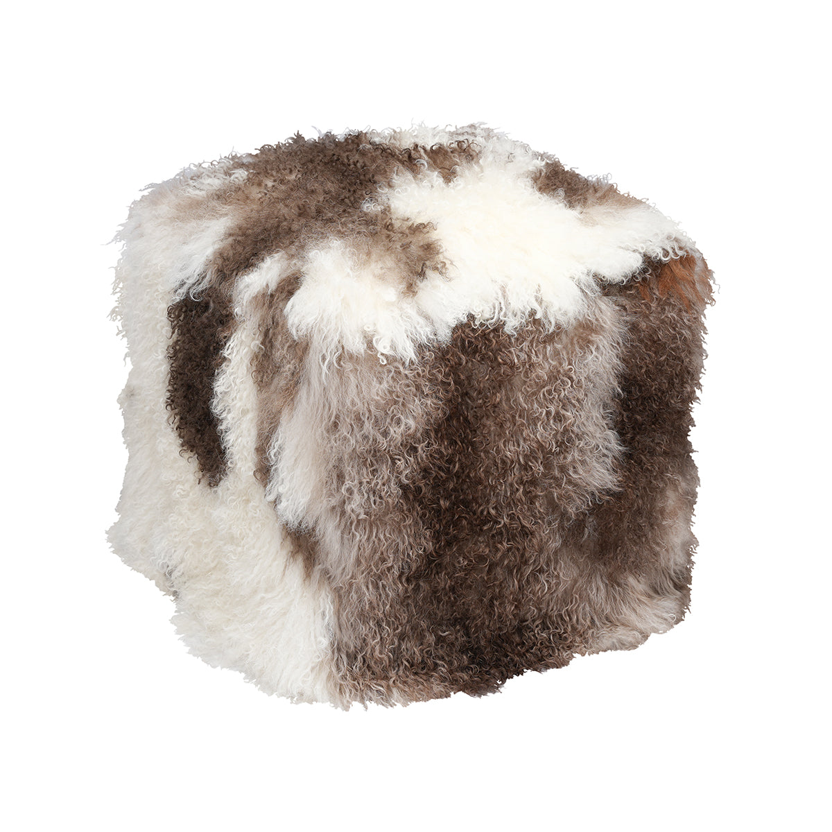 Natural Brown Tibetan Pouf with brown taupe and ivory curly fur