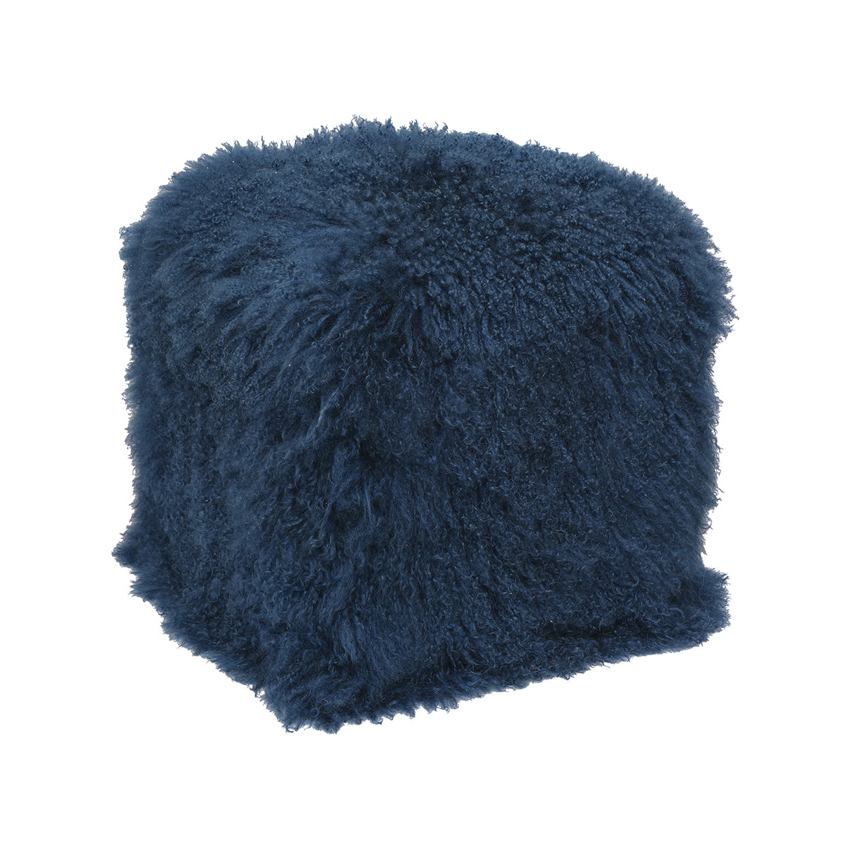 Nautical Blue Tibetan Pouf with deep blue curly fur