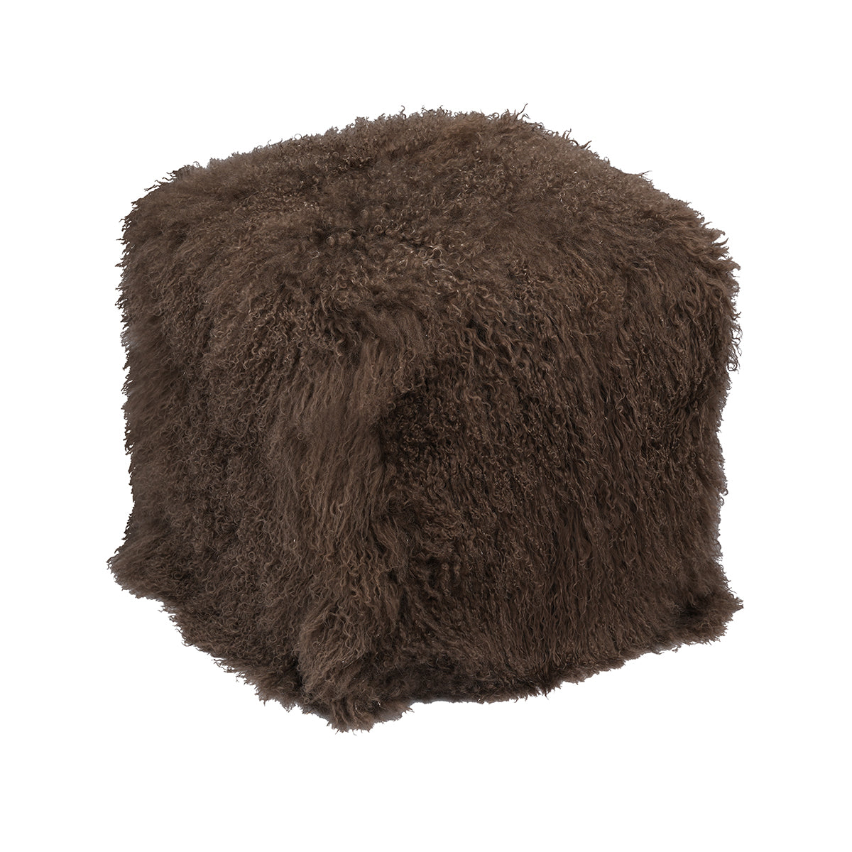 Pewter Tibetan Pouf with deep pewter-brown richly curled fur