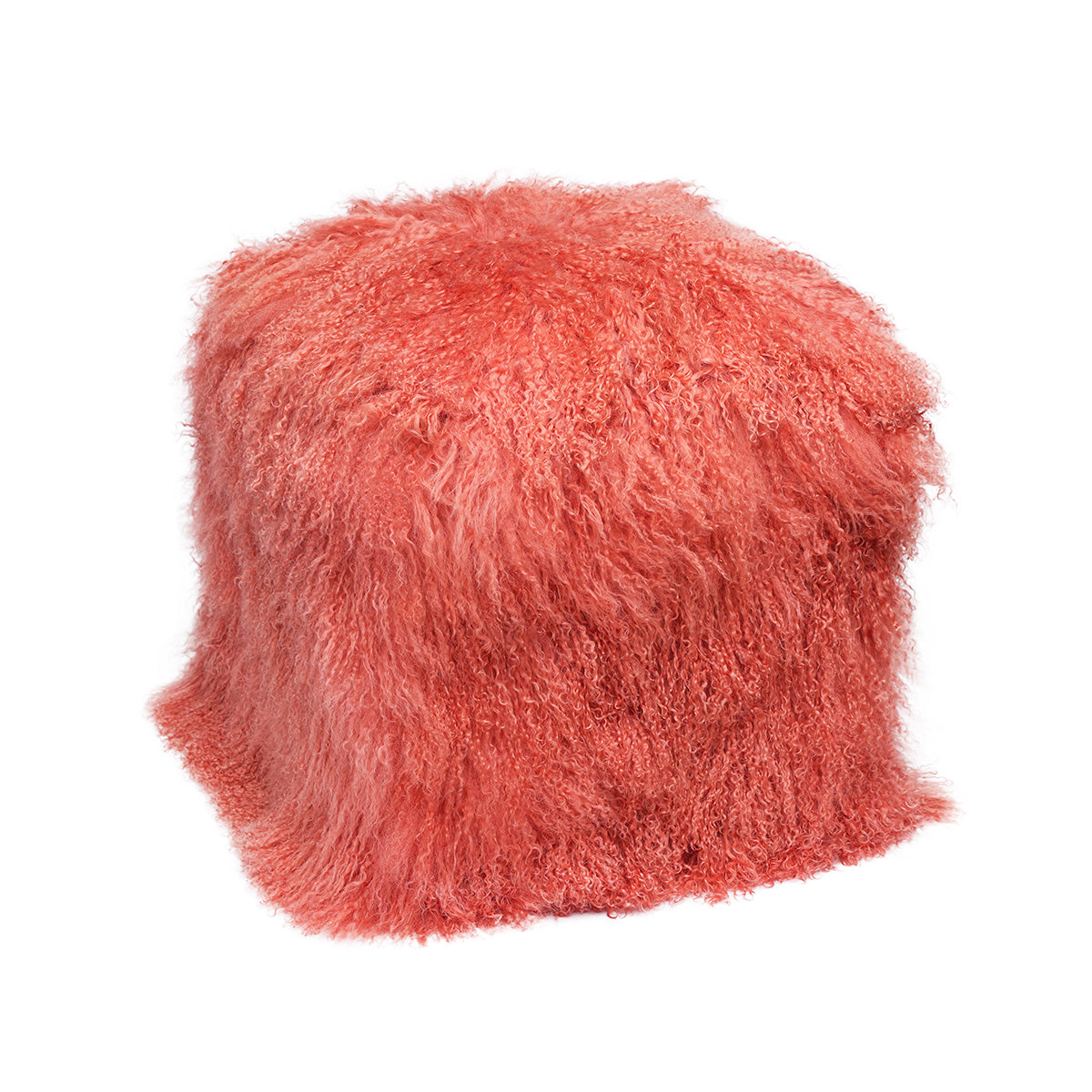 Terracotta Tibetan Pouf with richly curled warm terracotta fur