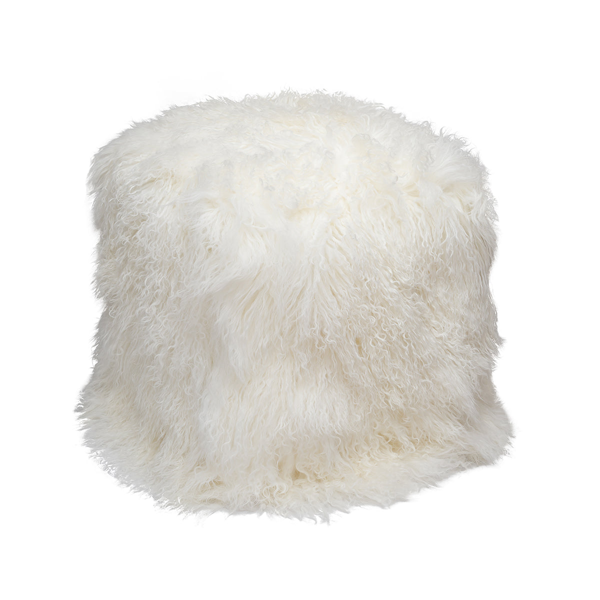 White Tibetan Pouf with richly curled white fur